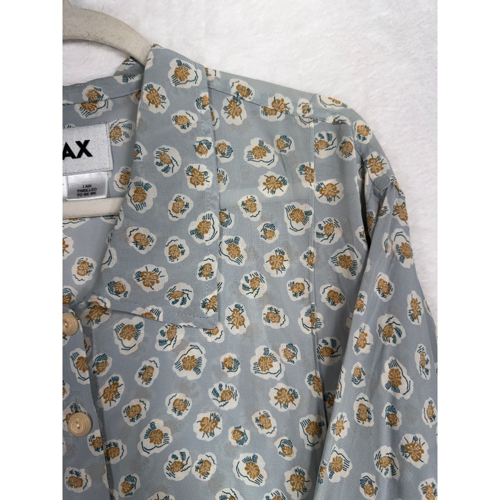 FLAX Medium Button Down Shirt Floral Relaxed Long Sleeve Cottagecore Prairie - Picture 5 of 11